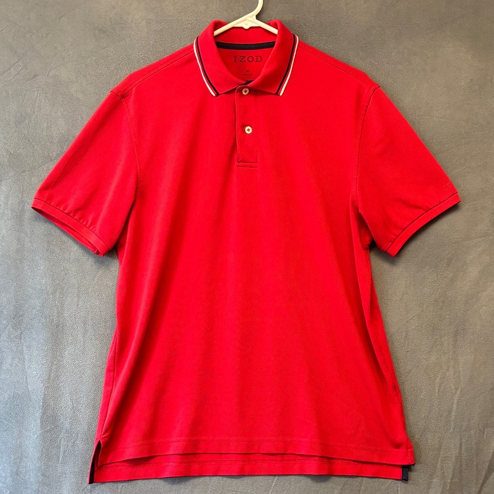 IZOD Red Polo Shirt Men’s Medium Classic Fit Casual Preppy Golf Pique Smart